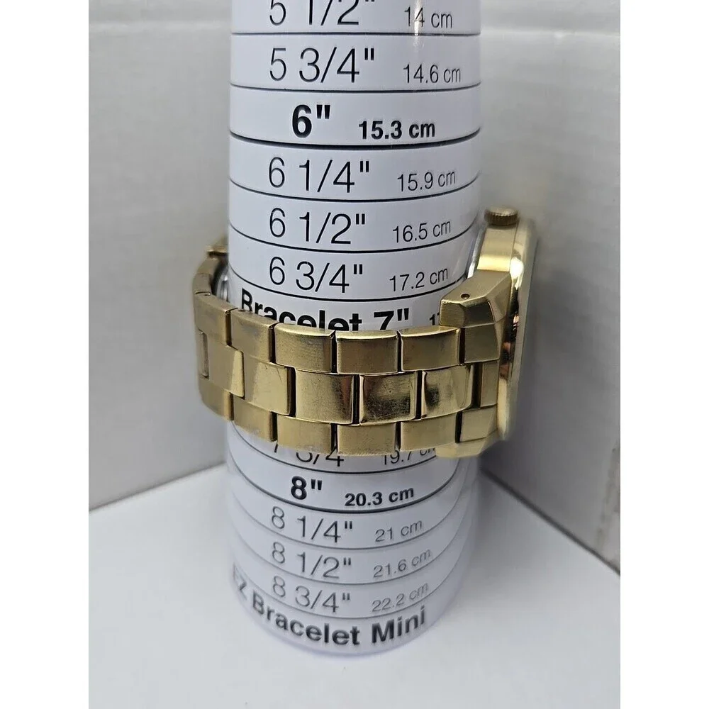 Mens Guess Steel Gold Tone 44mm Day Date Watch 100M Quartz New Battery Classic
